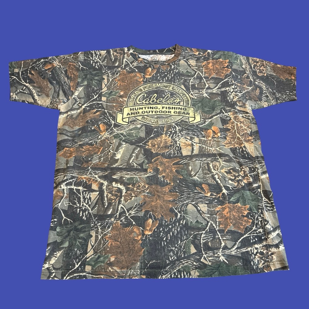 Cabelas Logo T-shirt Camouflage Outdoors Tee Size 1X
